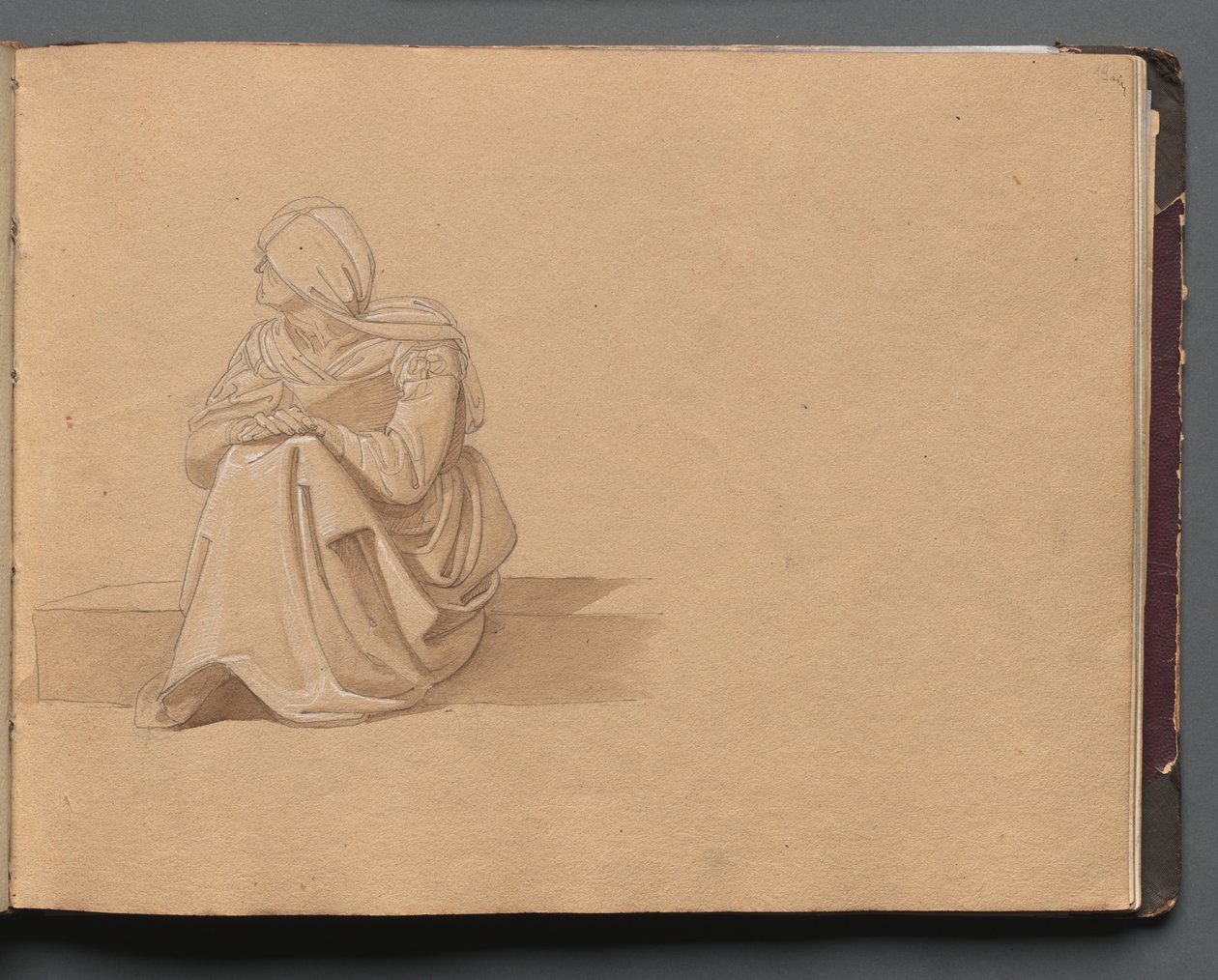 Album mit Ansichten von Rom und Umgebung, Landschaftsstudien, Seite 19a: Sitzende weibliche Figur von Franz Johann Heinrich Nadorp