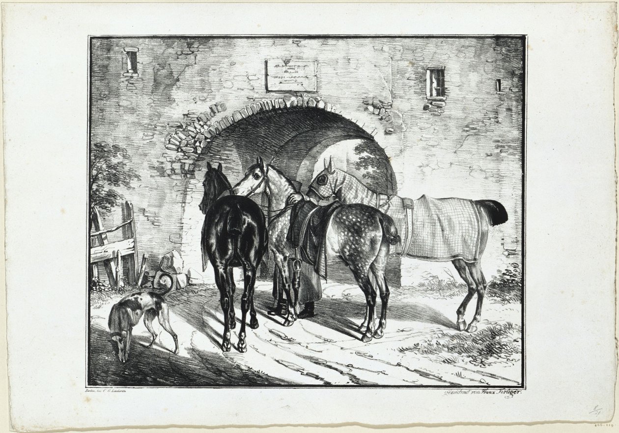 Drei Pferde am Torweg von Franz Krüger