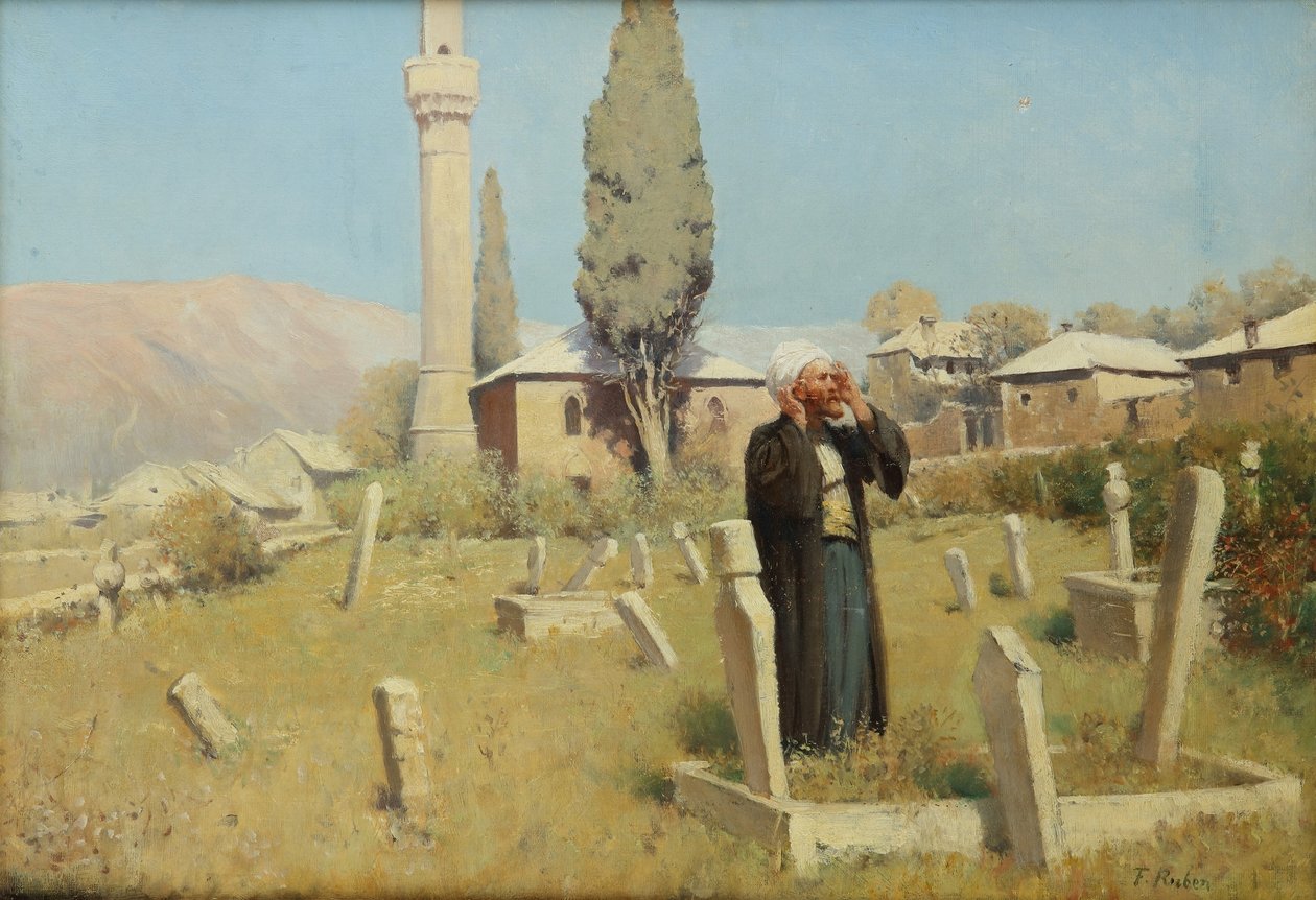 Beim Gebet auf dem Friedhof vor der Moschee von Franz Leo Ruben