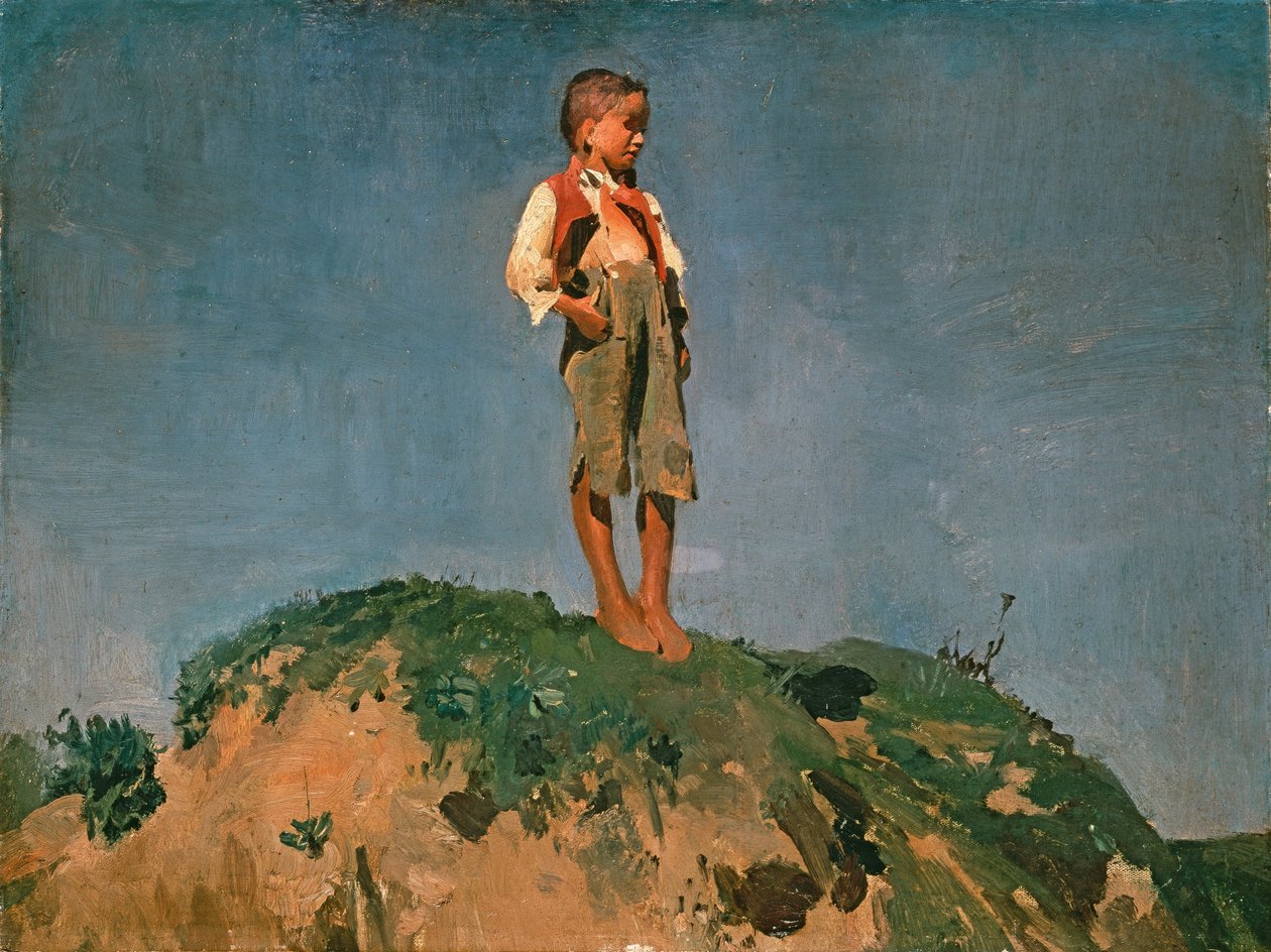 Hirtenjunge auf einem Grasberg, um 1859 von Franz Seraph von Lenbach