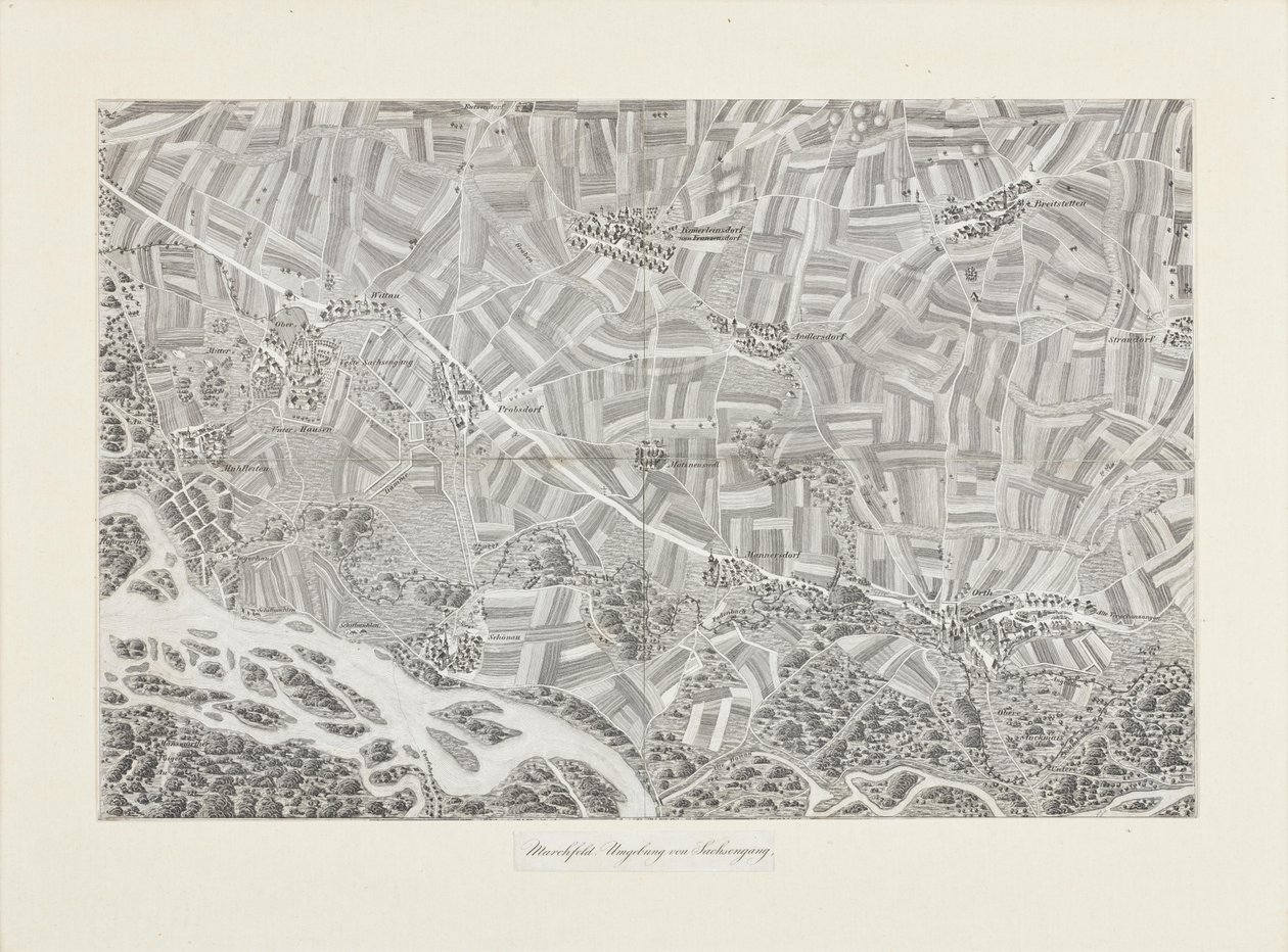 Perspektivkarte des Marchfeldes. Umgebung von Sachsengang von Franz Xaver Schweickhardt