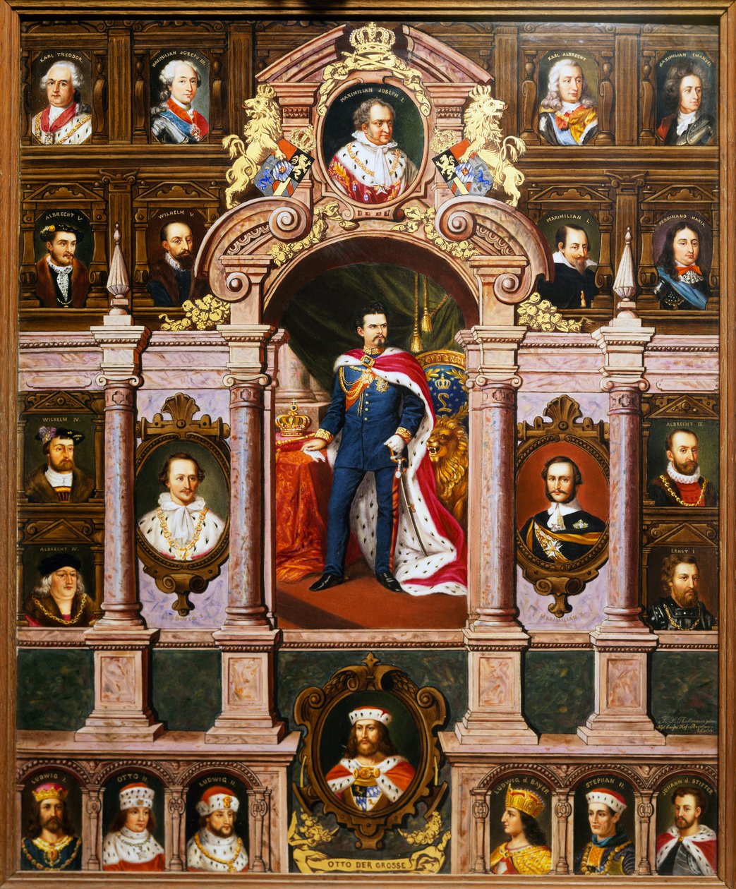Tafel mit Porträts der bayerischen Könige der Wittelsbacher Familie, von Franz Xaver Thallmaier von Franz Xaver Thallmaier