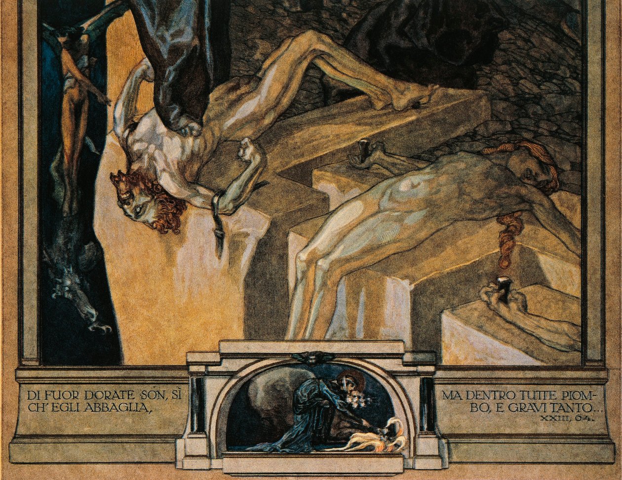 Österreich, Wien, Illustration von Dante Alighieris Göttlicher Komödie (Hölle, Gesang XXII) von Franz von Bayros, Detail von Franz von Bayros (1866 1924)