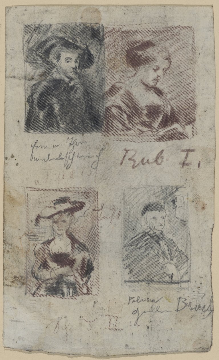 Drei Kopieskizzen nach Peter Paul Rubens, eine nach Palma Vecchio (?) von Franz von Lenbach, Peter Paul Rubens