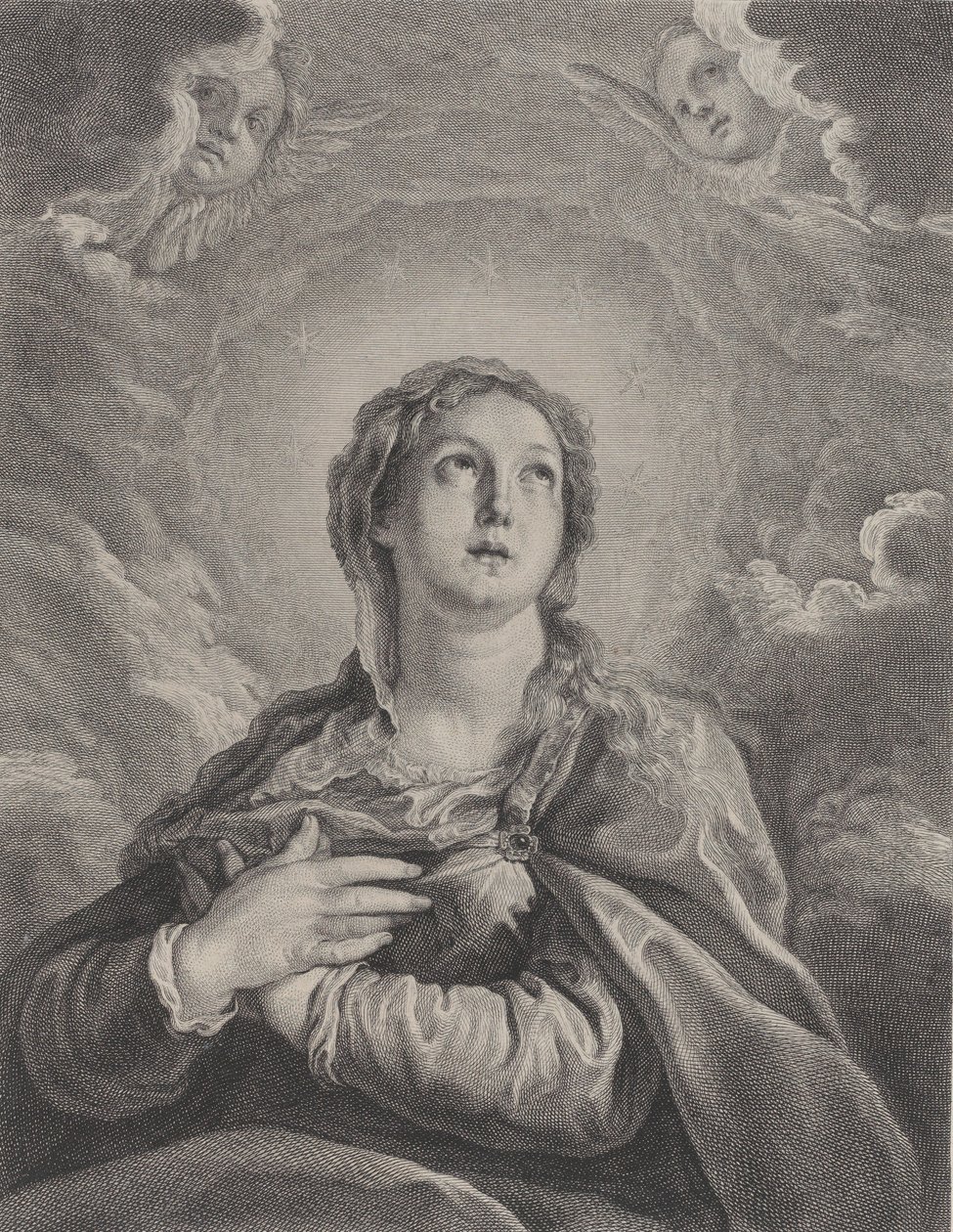 Die Jungfrau, Hände auf der Brust gefaltet, nach oben blickend, 1729-40 von Frédéric Horthemels