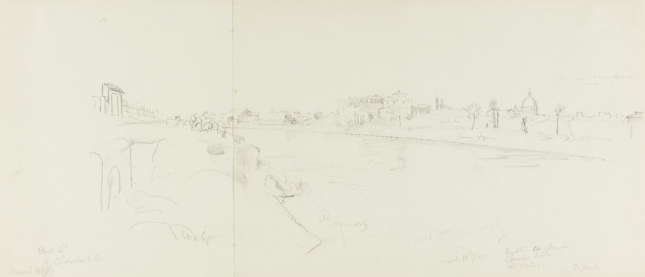Landschaftsansicht von Rom vom Ufer des Tiberflusses, mit Fernblick auf die Engelsburg von Frederic Edwin Church
