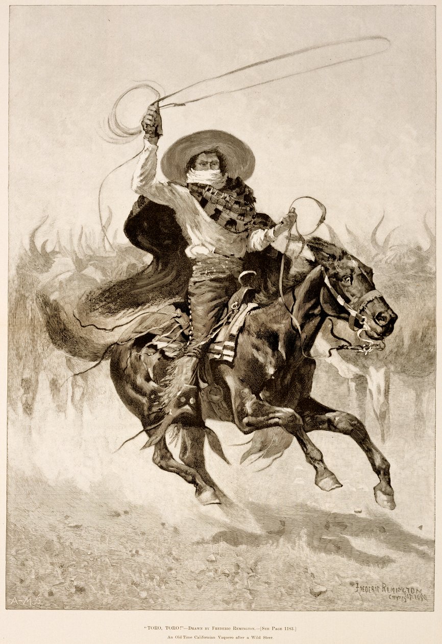 Toro, Toro!, ein altkalifornischer Vaquero nach einem wilden Stier von Frederic Remington