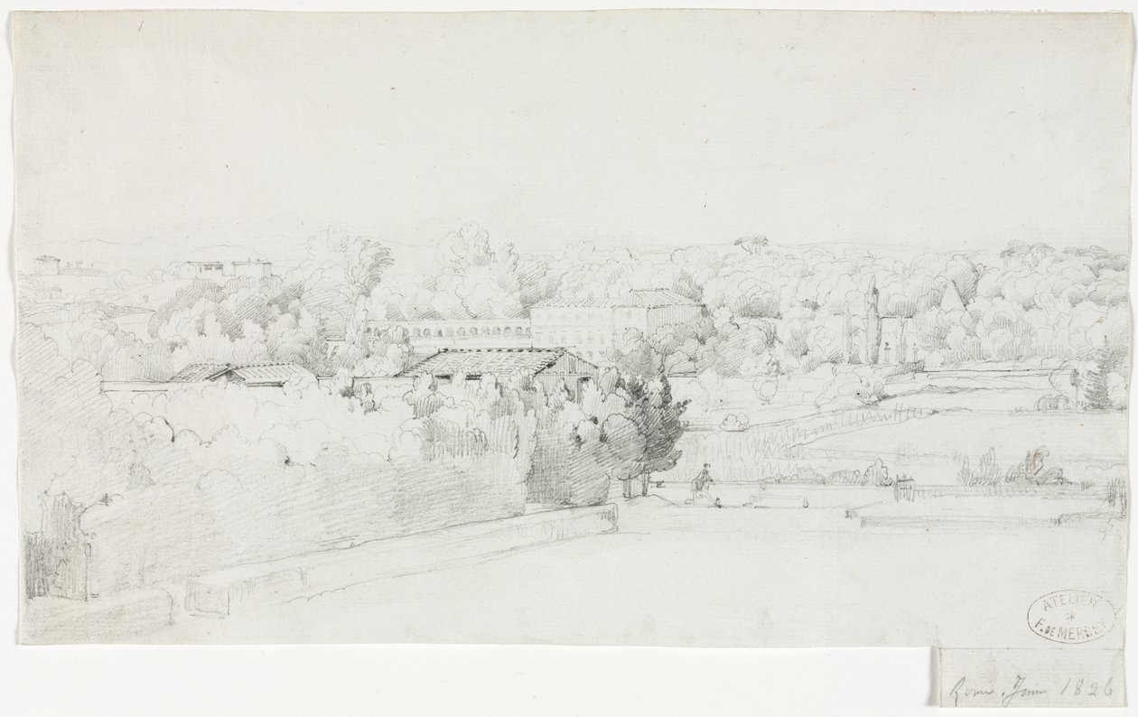 Blick auf die Villa Borghese und ihre Orangerie von der Villa Medici von Frederic Bourgeois de Mercey