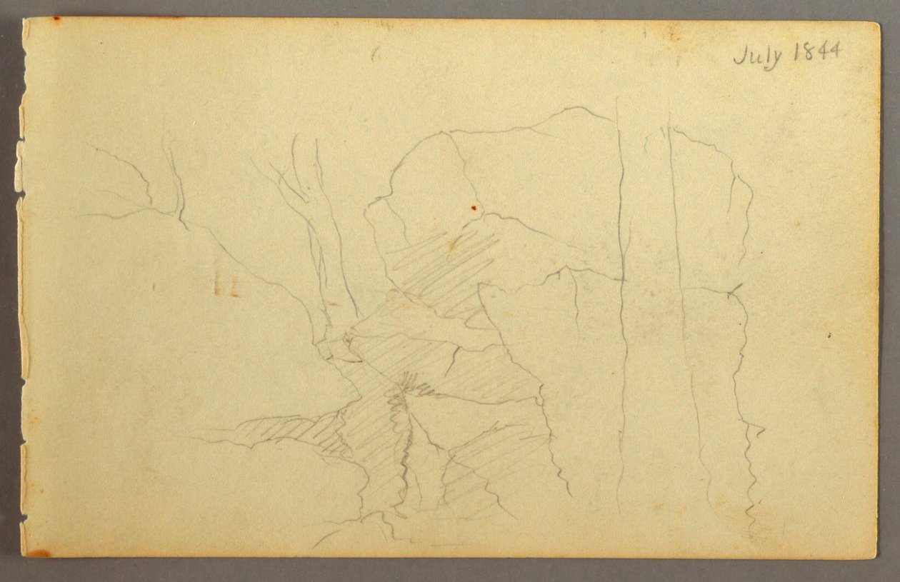Zeichnung, Felsen zwischen Bäumen, 1844 von Frederic Edwin Church