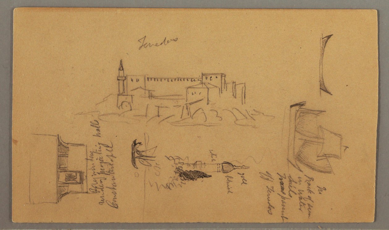 Zeichnung, Schloss, Minarett, Segelboote, Haus, Mai 1868 von Frederic Edwin Church