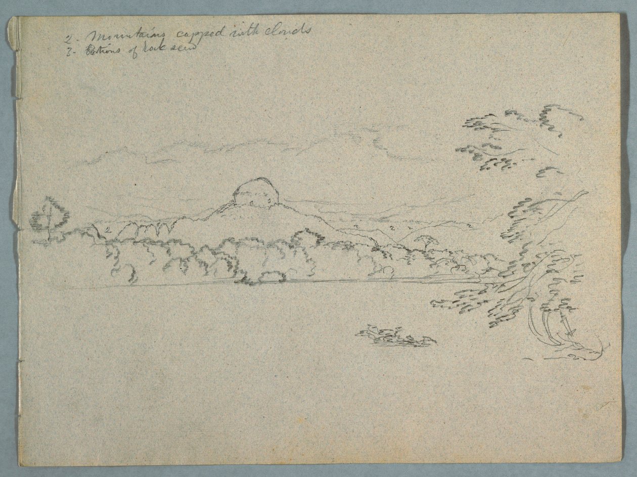 Zeichnung, Wolkenverhangene südamerikanische Berglandschaft neben einer Bucht, Teil 1?, 1853, wahrscheinlich Mai von Frederic Edwin Church