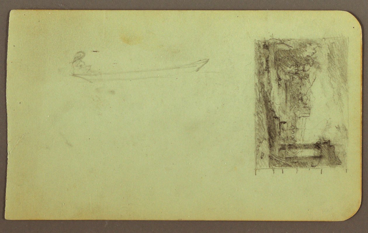 Zeichnung, Figur in einem Boot, Skizze eines Gemäldes; Rückseite: Inschriften, Dezember 1883 von Frederic Edwin Church