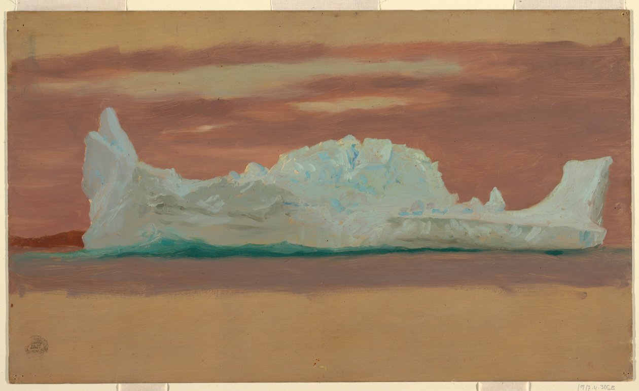 Schwimmende Eisberge unter bewölktem Himmel, Neufundland, Juli 1859 von Frederic Edwin Church