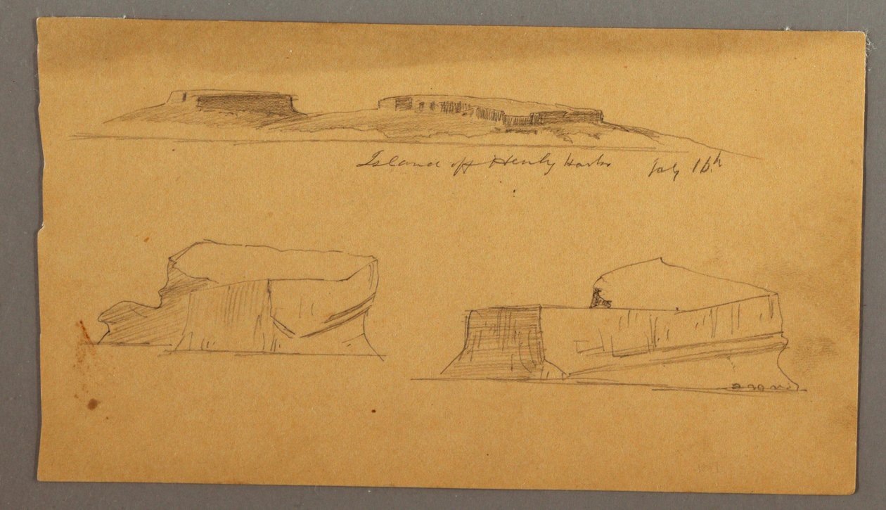 Insel vor Henly Harbor und zwei treibende Eisberge, 16. Juli 1859 von Frederic Edwin Church