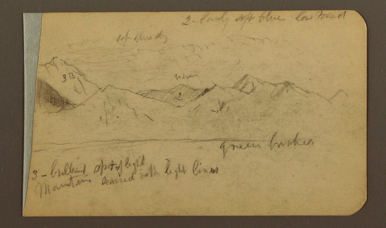 Zeichnung, Gebirgskette; Rückseite: Berge, bewölkter Himmel, 1889 von Frederic Edwin Church