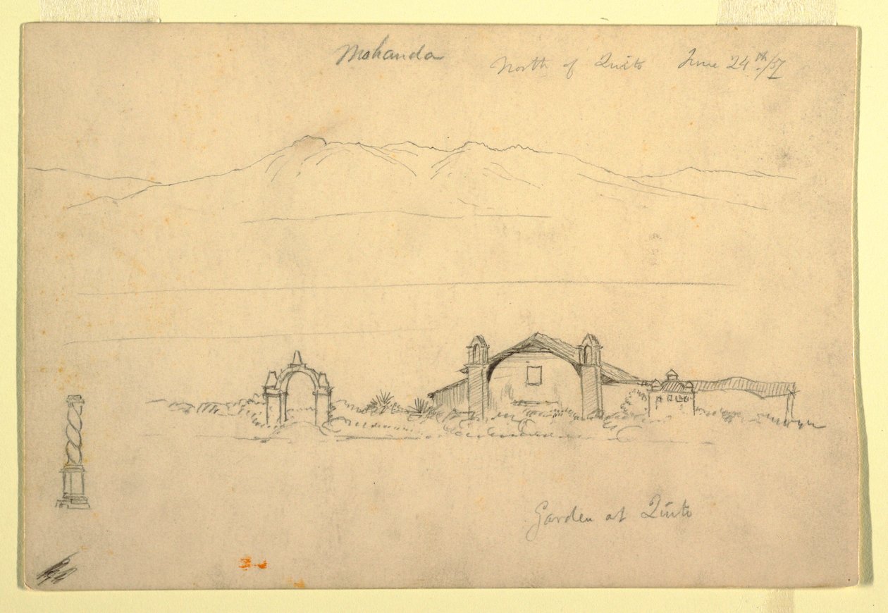 Zeichnung, Gebirgskette mit dem Mohanda, nördlich von Quito (?), 24. Juni 1857 von Frederic Edwin Church