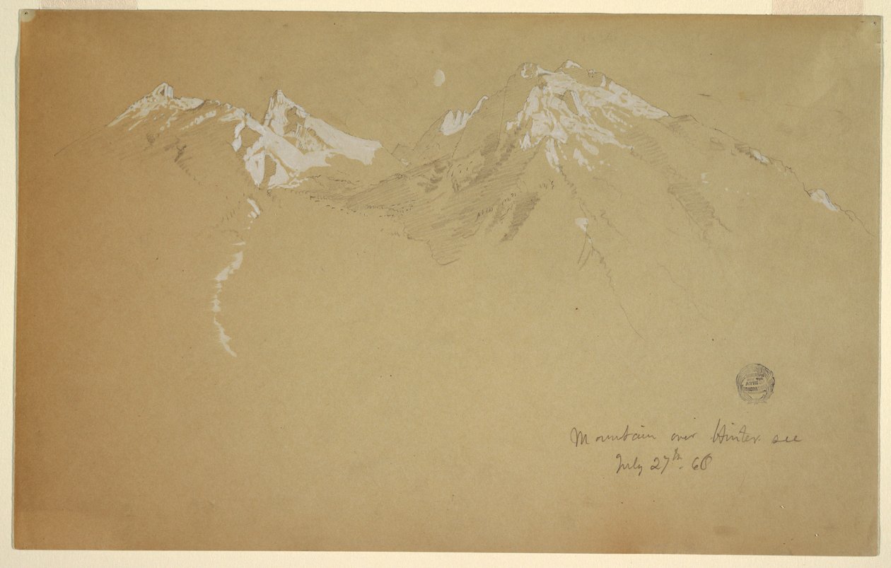 Zeichnung, Berg über Hintersee, nahe Berchtesgaden, Bayern, 27. Juli 1868 von Frederic Edwin Church