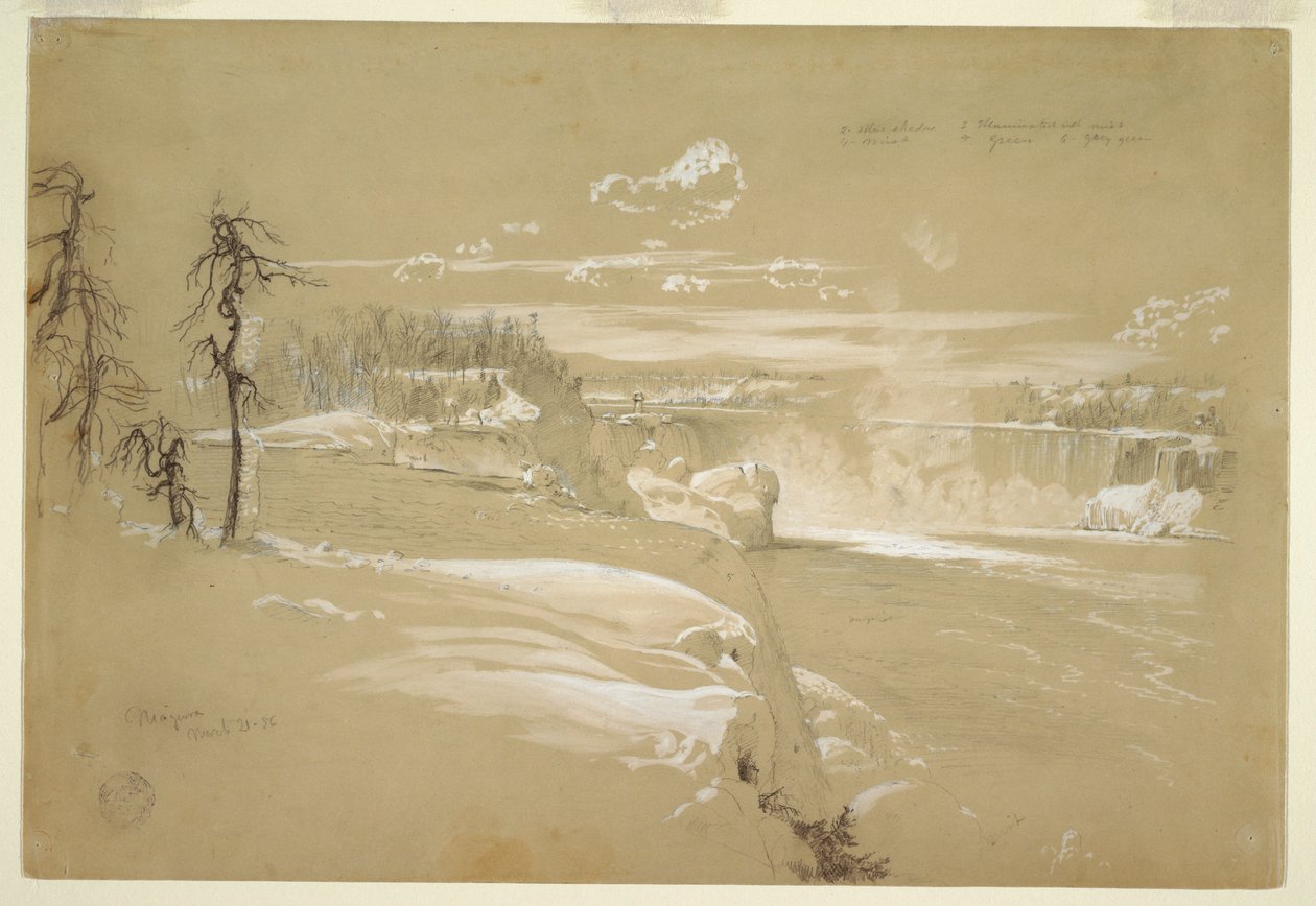 Zeichnung, Niagarafälle im Winter, 21. März 1856 von Frederic Edwin Church