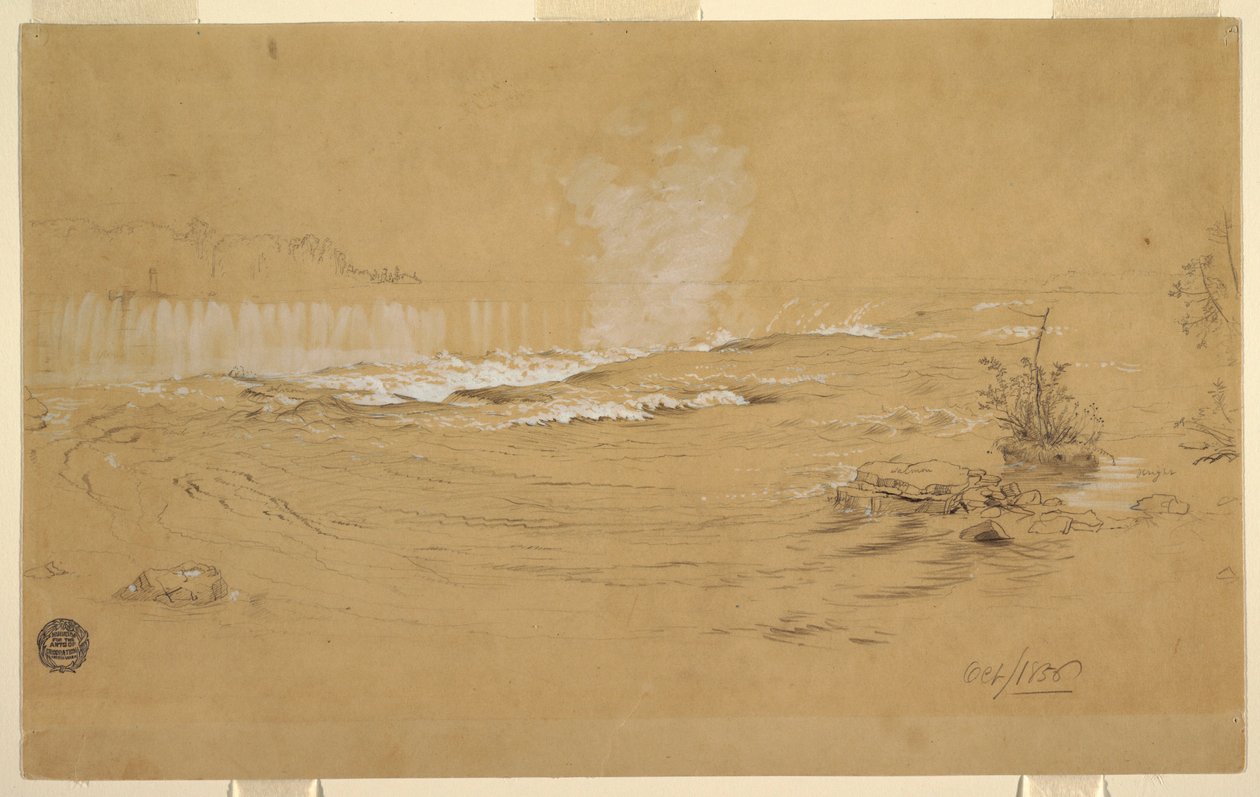 Zeichnung, Niagara: Die kanadischen Fälle und Goat Island, Oktober 1856 von Frederic Edwin Church