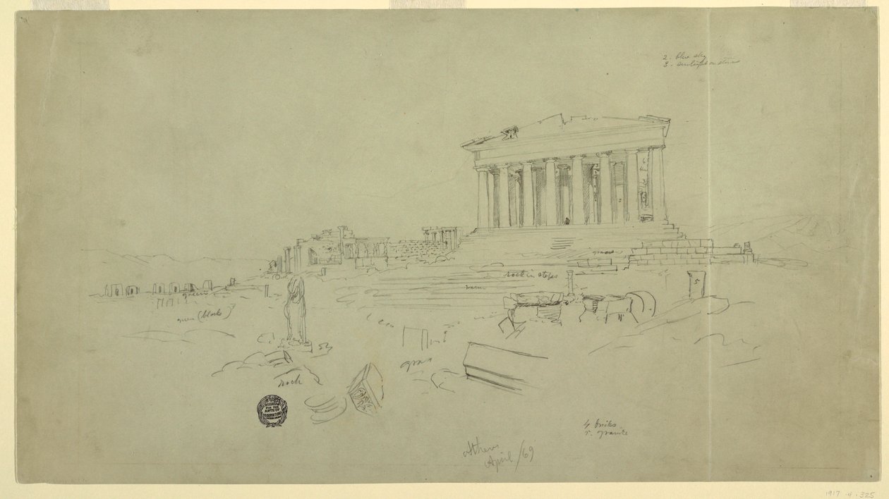 Parthenon und Erechtheion, Athen, April 1869 von Frederic Edwin Church