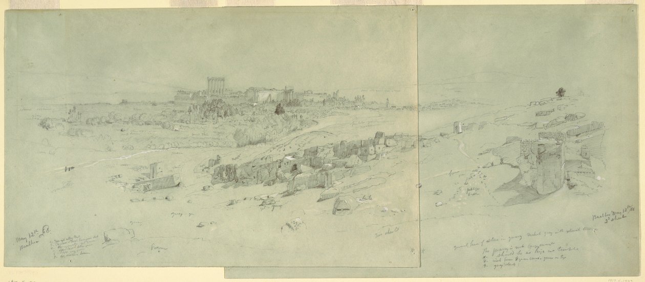 Zeichnung, Tempel am Morgen, Baalbek, 12. Mai 1868 von Frederic Edwin Church
