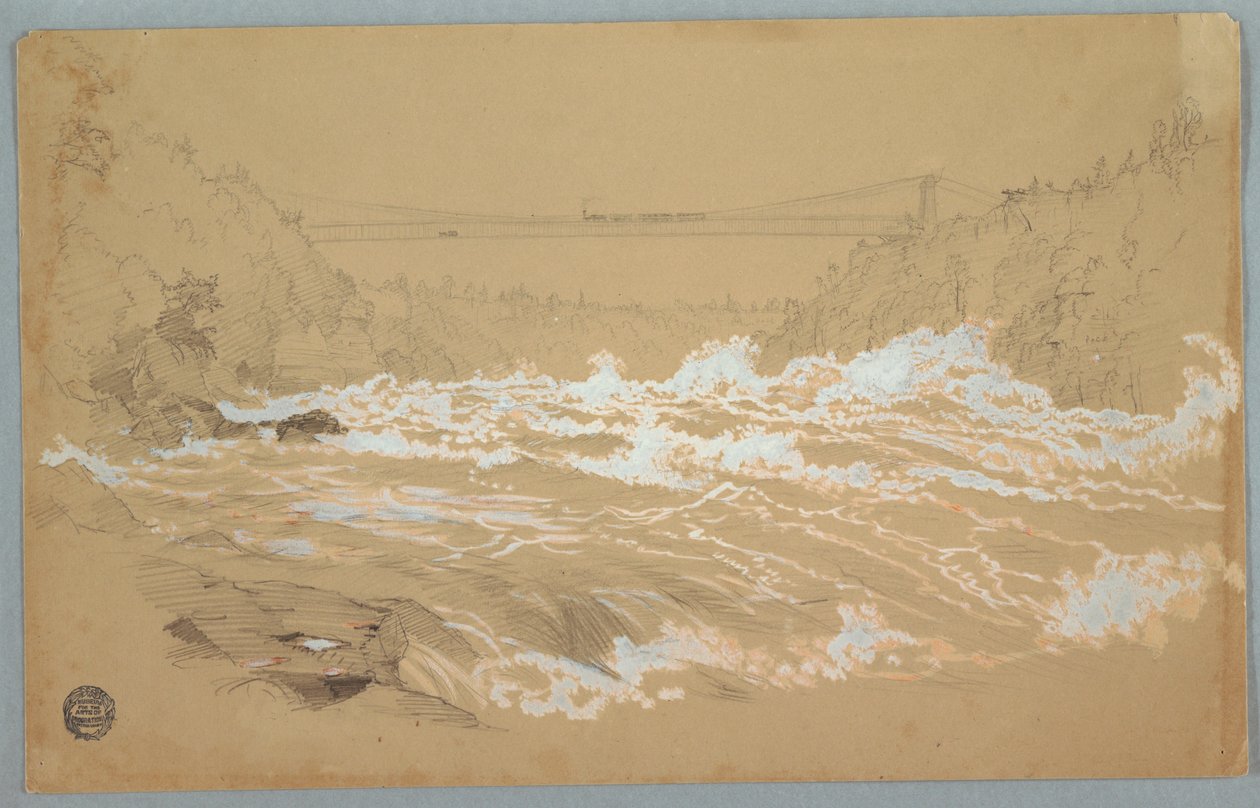 Die Schlucht, Niagara, Blick auf die Hängebrücke, ca. 1856–58 von Frederic Edwin Church