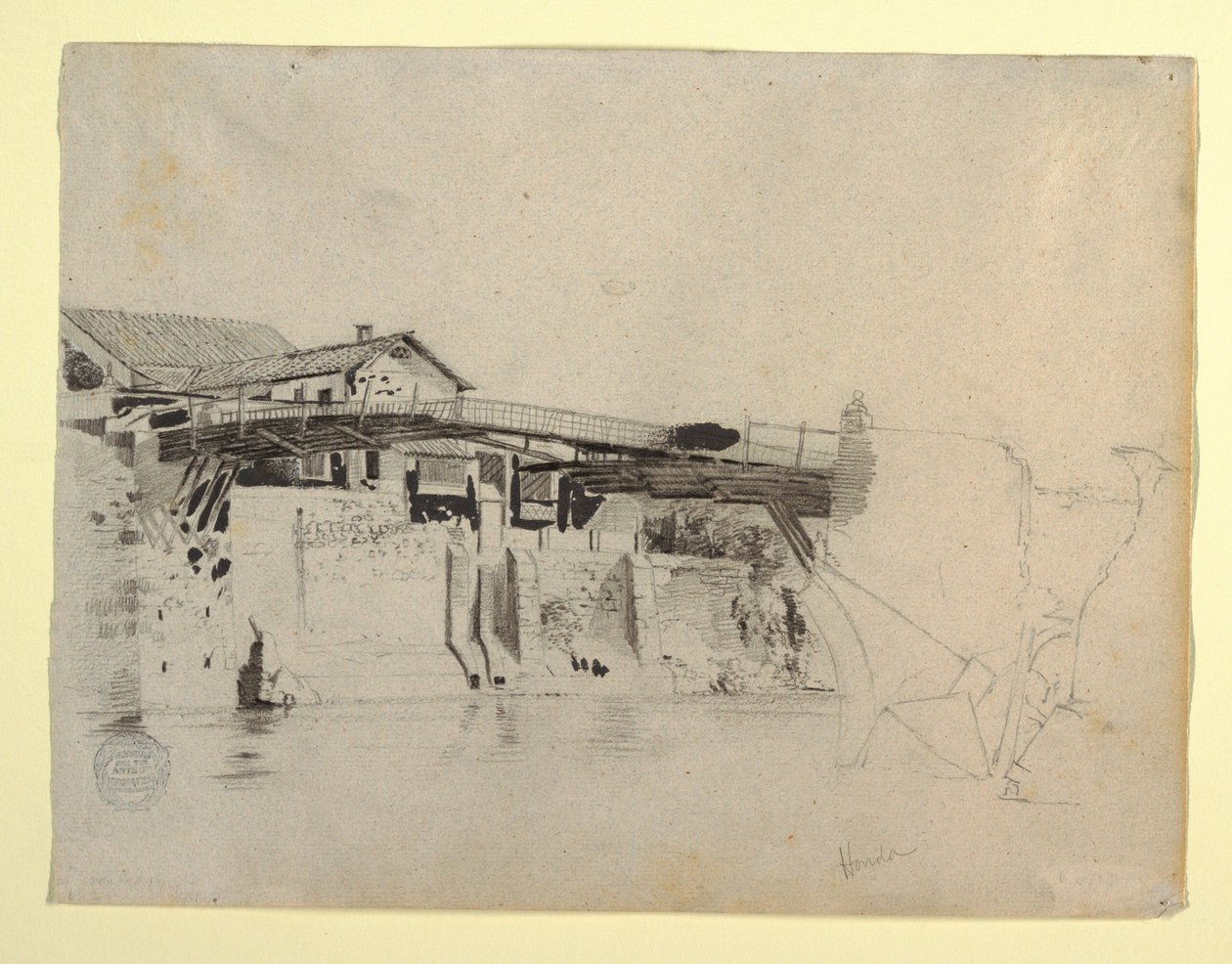 Ansicht der Brücke und Häuser in Honda, Kolumbien, 1853 von Frederic Edwin Church