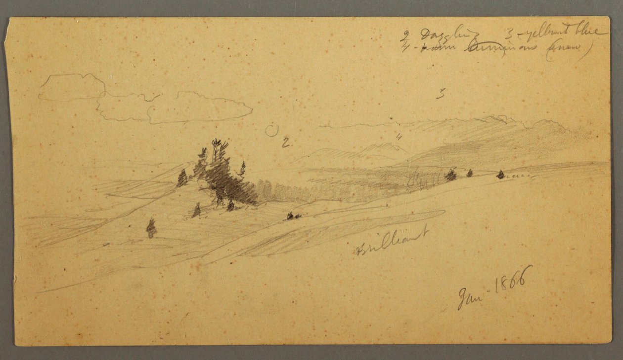 Bewaldeter Hügel, hügeliges Tal, Sonne, Januar 1866 von Frederic Edwin Church