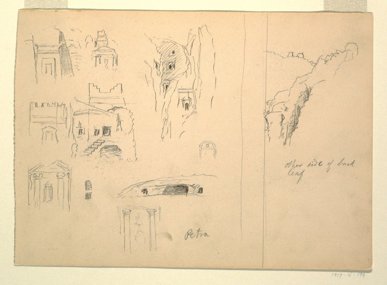 Zehn Studien von Gräbern und eine Ansicht von Felsen, Petra, Jordanien von Frederic Edwin Church