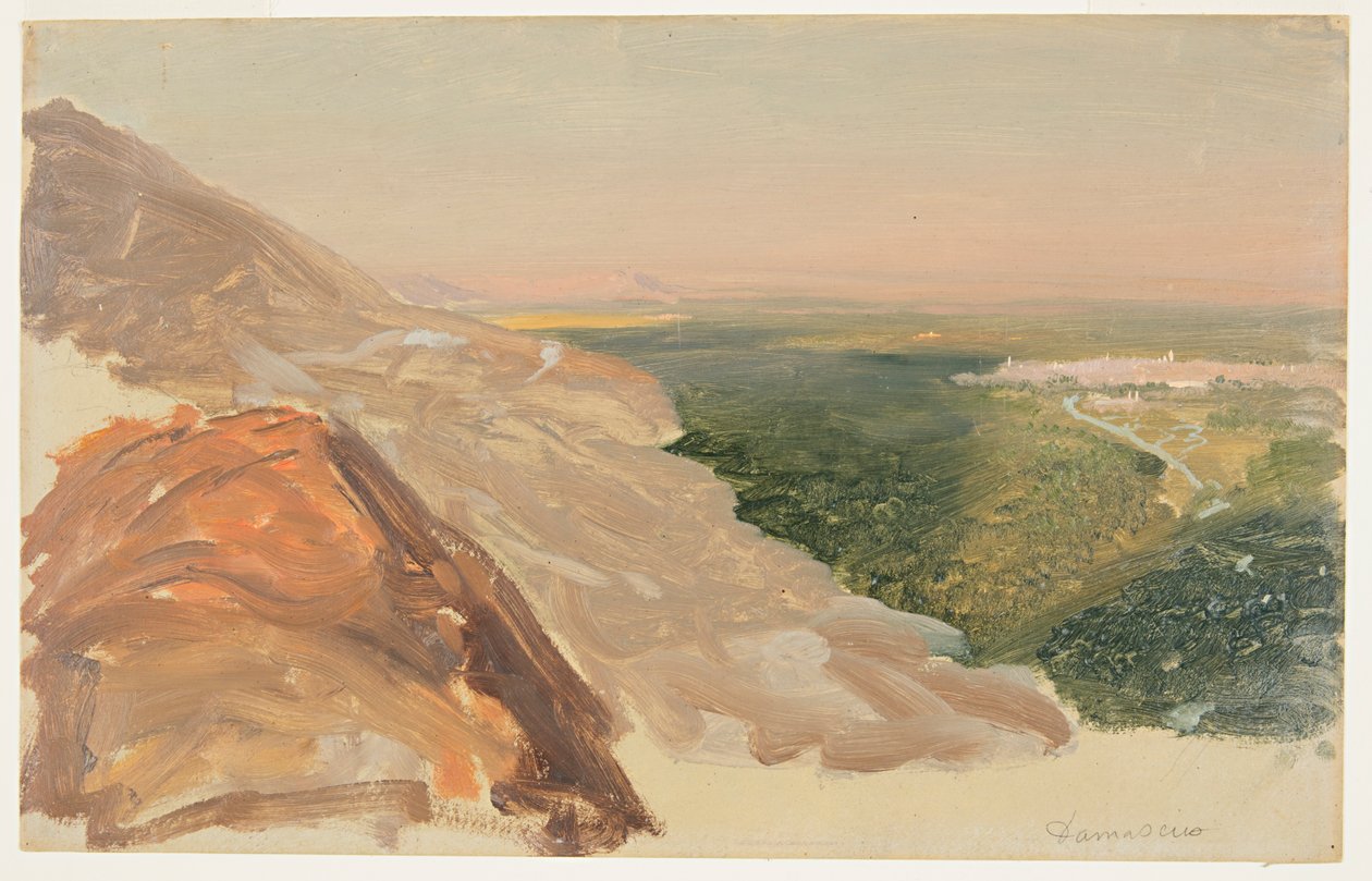 Ansicht einer Ebene mit Damaskus, Syrien, von den Bergen aus von Frederic Edwin Church