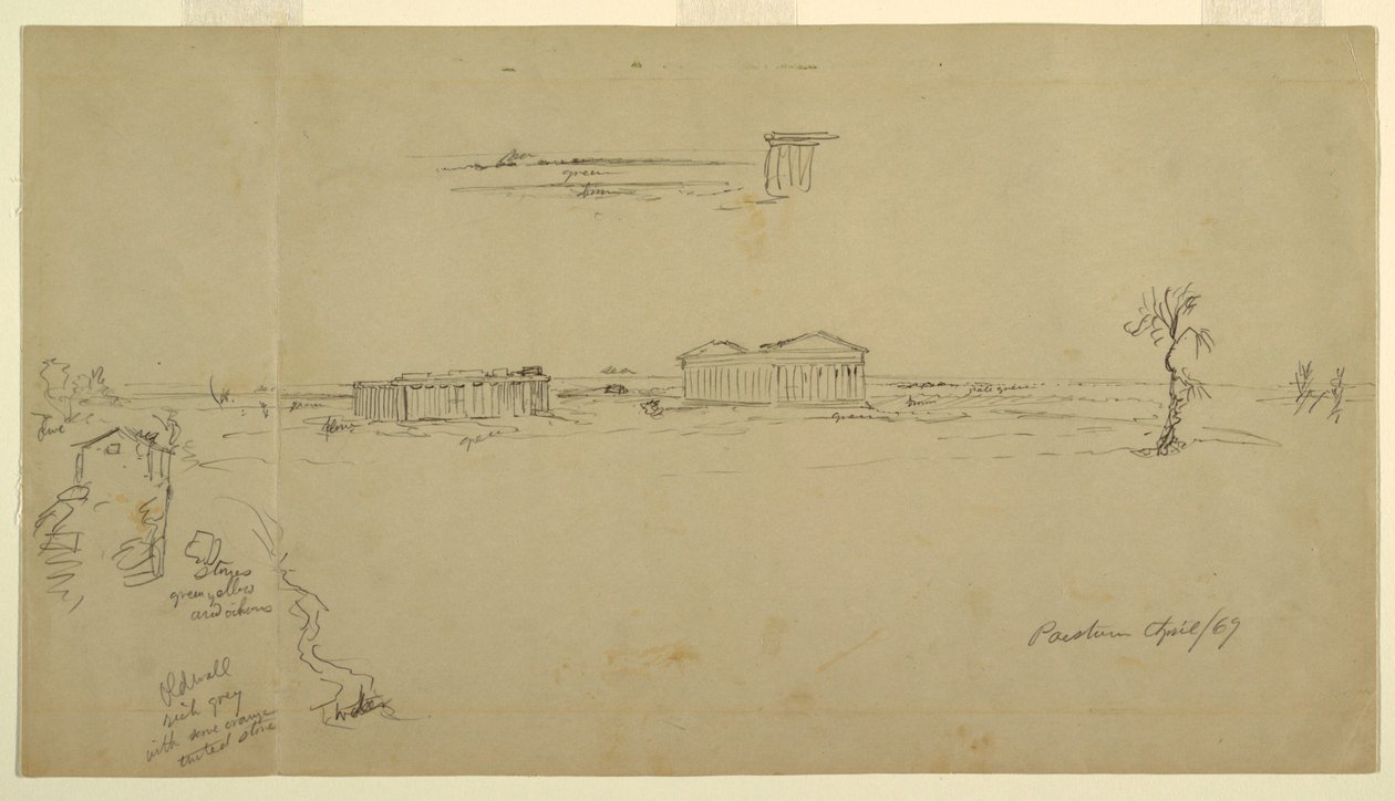 Ansichten der Basilika und des Neptuntempels, Paestum, Italien von Frederic Edwin Church