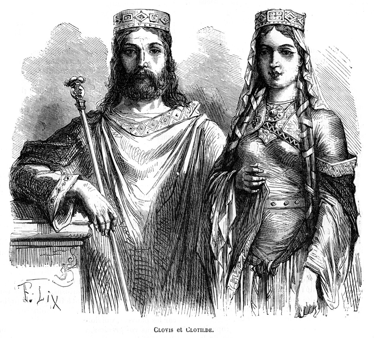 König Chlodwig I. und Königin Chlotilde der Franken, spätes 5. - frühes 6. Jahrhundert von Frederic Lix
