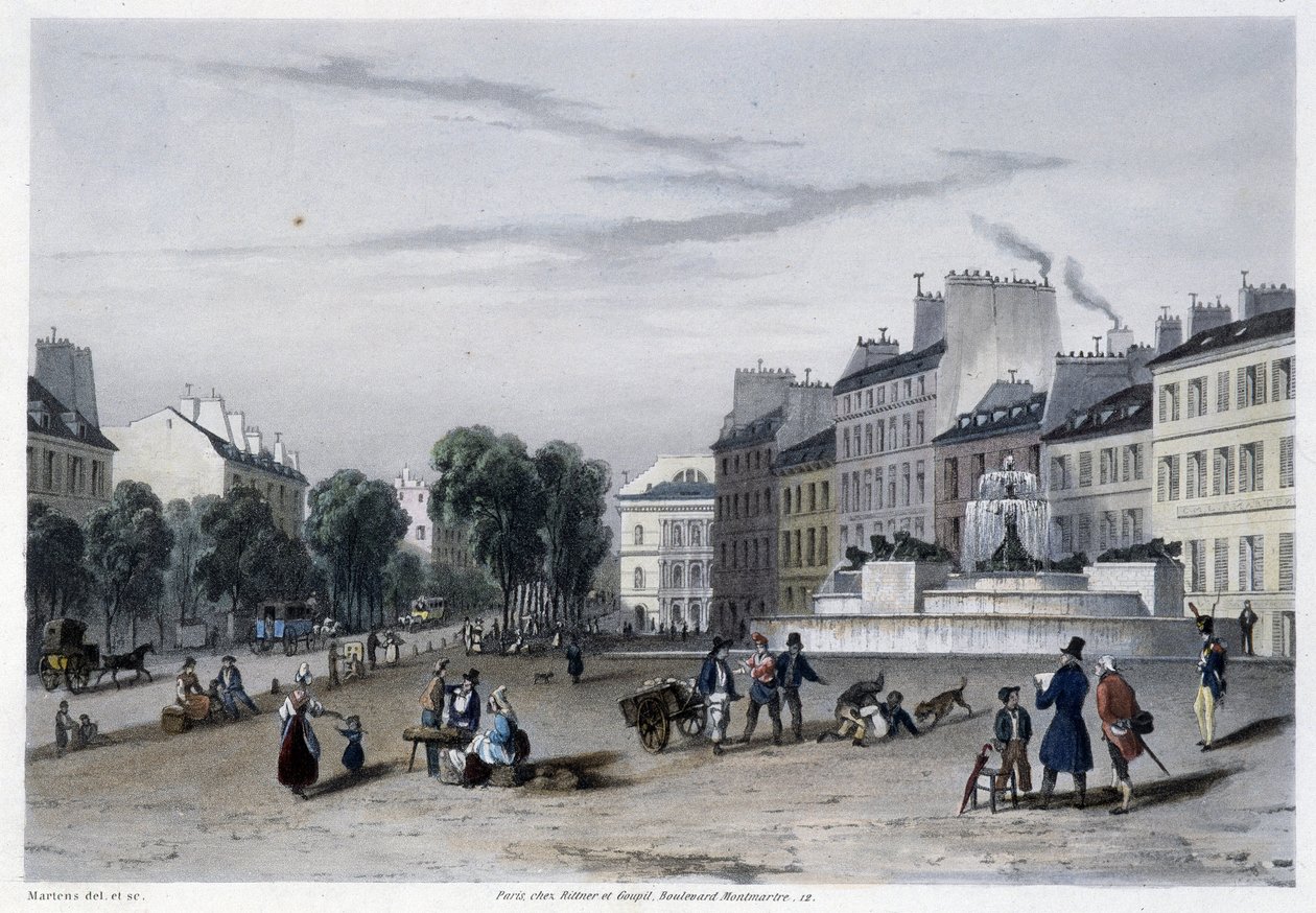 Wasserturm (Brunnen), Bd St Martin - in Paris en 1832 von Martens von Frederic Martens
