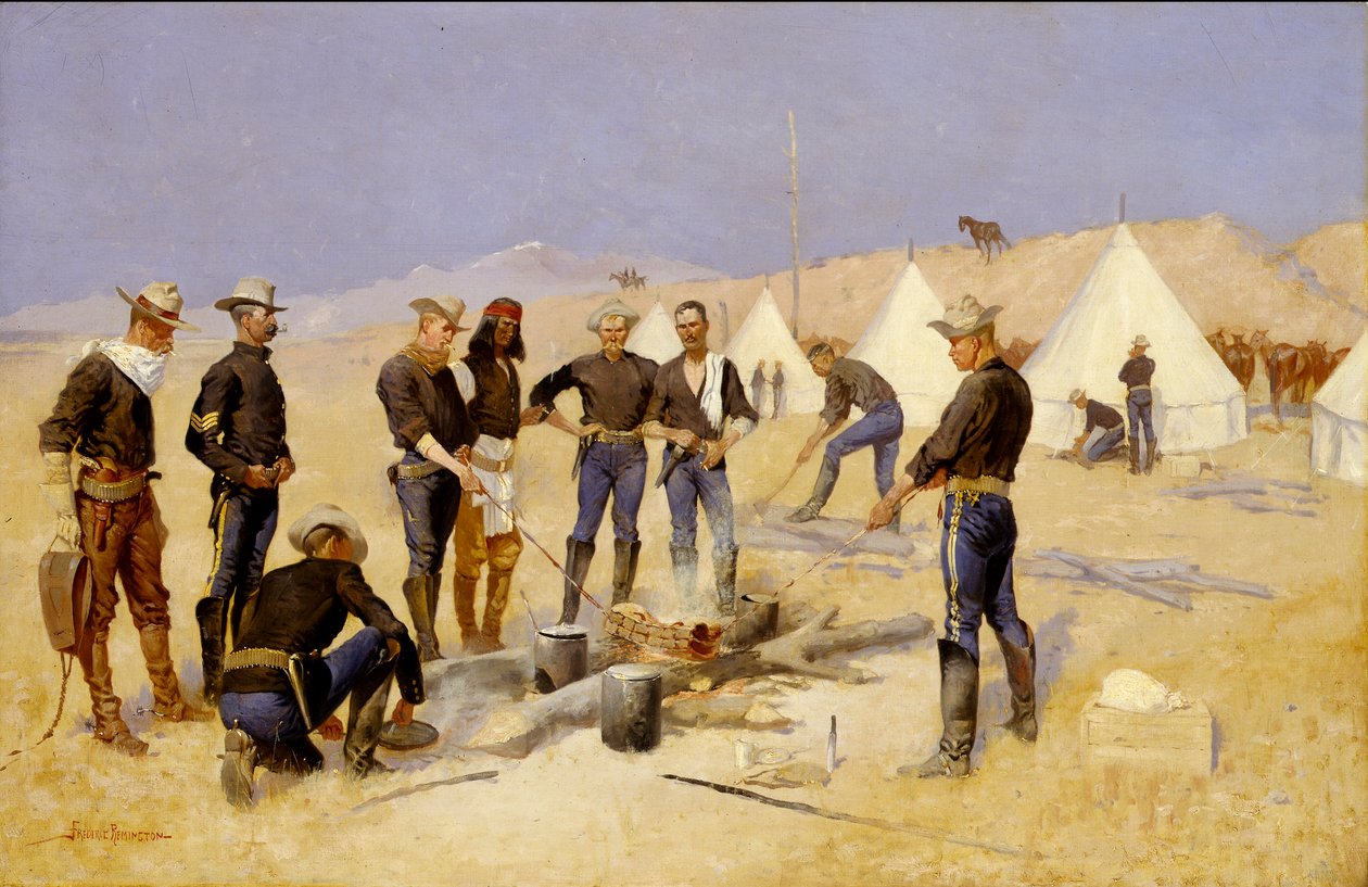 Weihnachtsrind im Kavallerielager braten von Frederic Remington