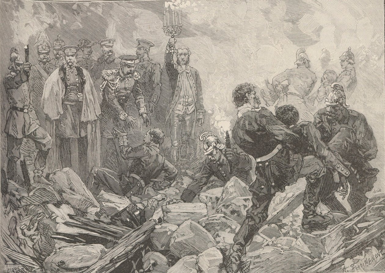 Der Winterpalast nach der Explosion, Abend des 17. Februar 1880 von Frederic de Haenen