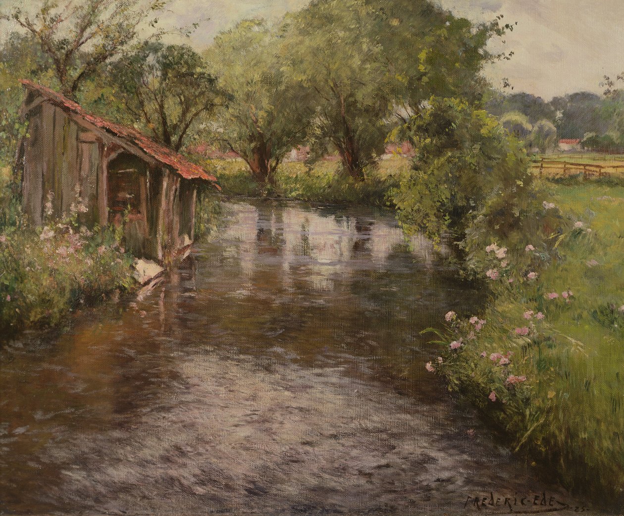Waschhaus am Ufer der Lunain von Frederick Charles Vipont Ede