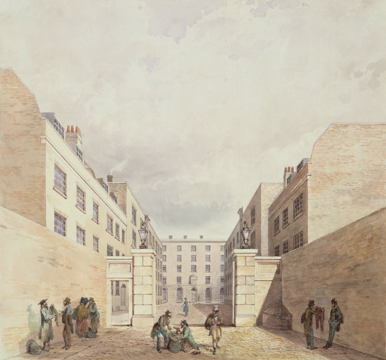 Ansicht der Lagerhäuser der East India Company von der Cutler Street, 1836 von Frederick Nash