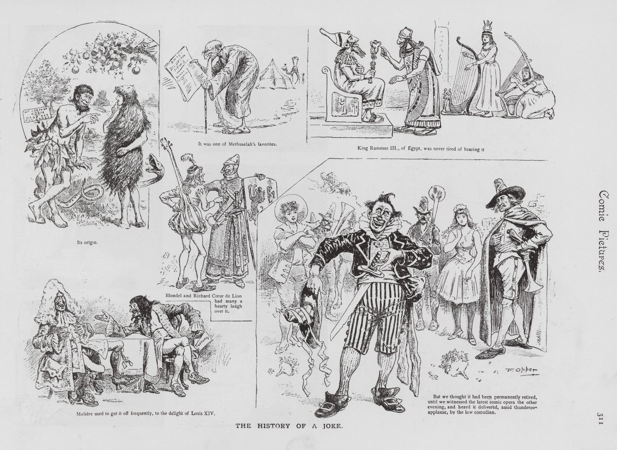 Geschichte eines Witzes durch die Jahrhunderte (Gravur) von Frederick Burr Opper