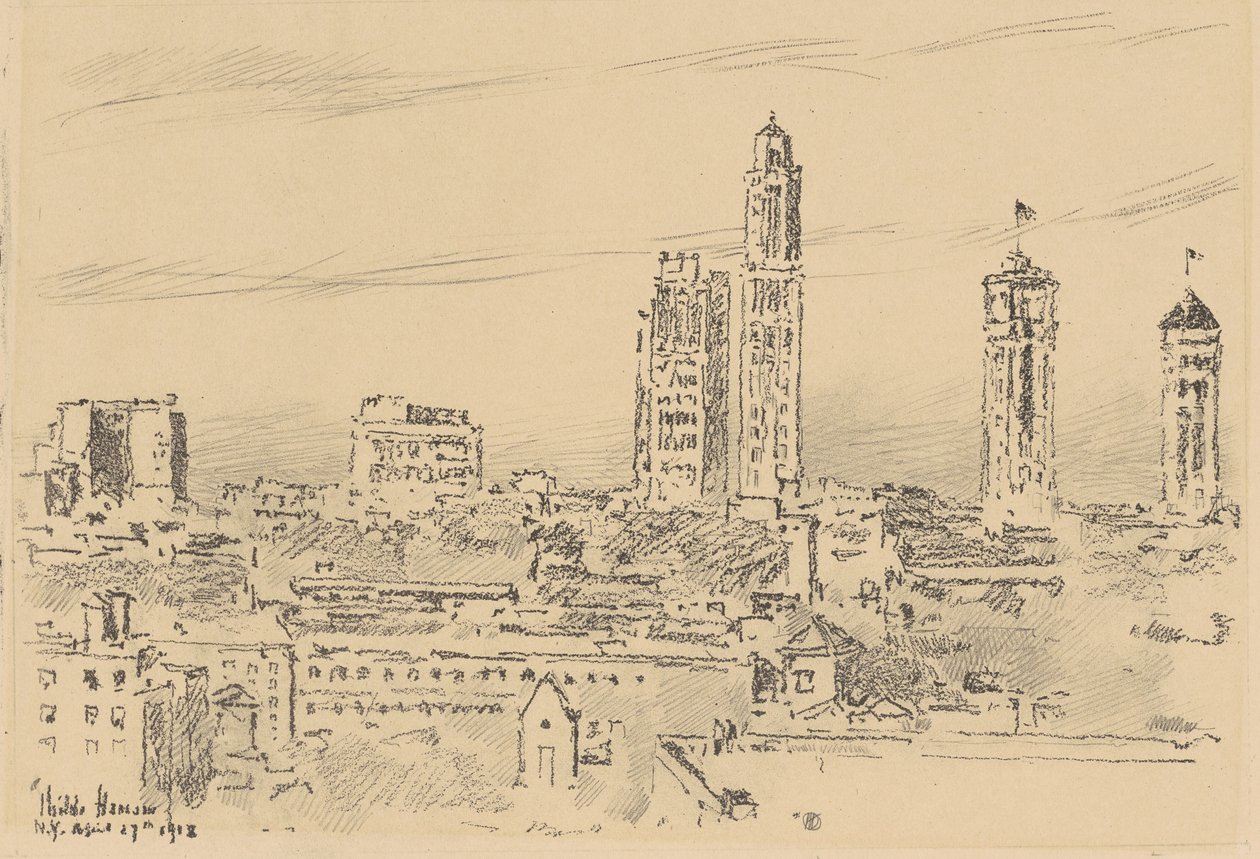 New York Sky Line, Light Buildings, 1918 von Frederick Childe Hassam