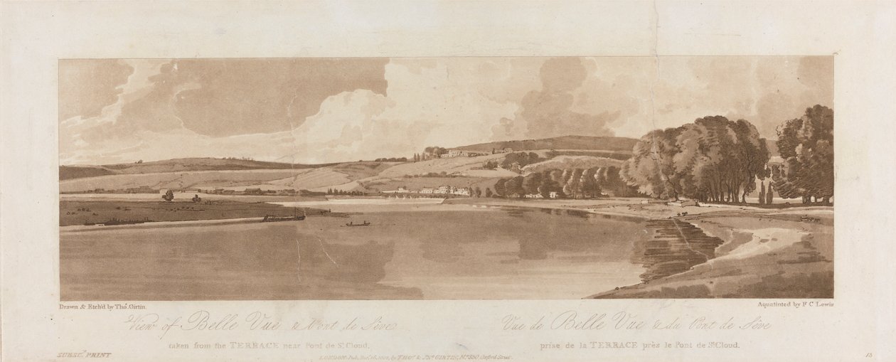 Ansicht von Belle Vue und Pont de Seve von der Terrasse in der Nähe von Pont de St. Cloud 1802; Platte 13 Ansichten in Paris, das Emanuel-Volumen Nachzeichnung der Platte B1981.25.2622 von Frederick Christian Lewis the Elder