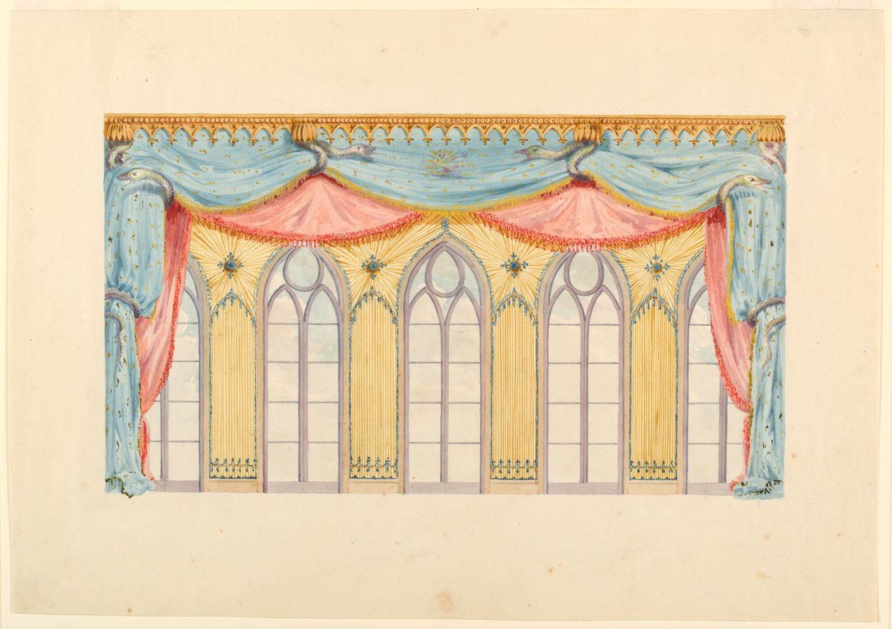 Fensterdekoration, wahrscheinlich für die Ostwand des Musikzimmers, Royal Pavilion, Brighton, 1820 von Frederick Crace
