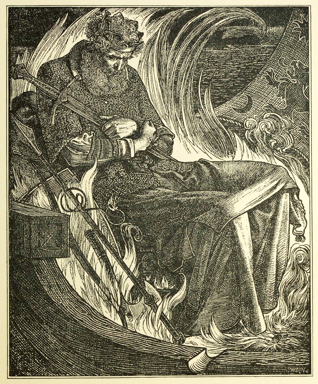 Tod von König Warwulf, veröffentlicht 1915 von Frederick Sandys