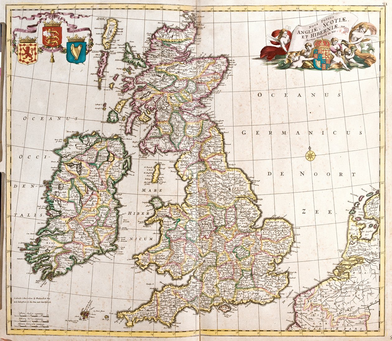Karte von England, Schottland und Irland von Frederick de Wit