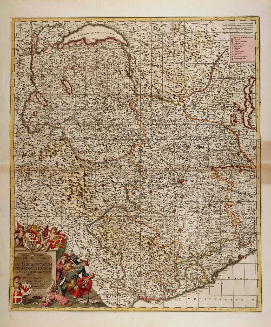 Karte der französischen, schweizerischen und italienischen Alpen- und Transalpenregionen und der westlichen Ligurienregion, Karte von Frederik de Wit aus Atlas Sive Descriptio Terrarum Orbis von Frederick de Wit