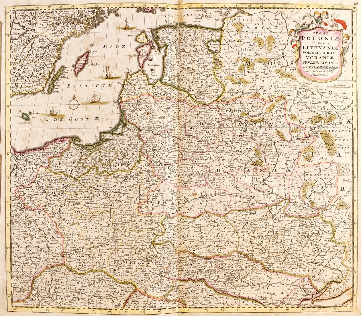 Karte des Königreichs Polen, Herzogtümer Litauen und Livland (Lettland) und Ukraine von Frederick de Wit