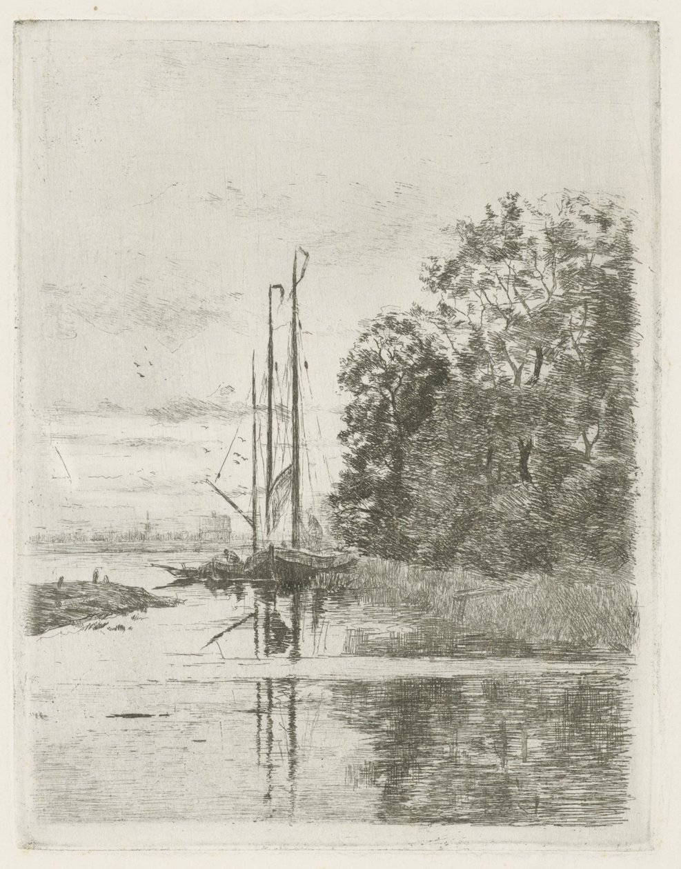 Flusslandschaft mit zwei Schiffen und einem Boot von Fredericus Jacobus van Rossum du Chattel (signed by artist)
