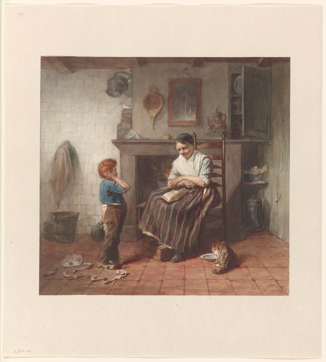 Interieur mit einem Jungen, einem Drachen und einer Frau von Frederik Willem Zürcher
