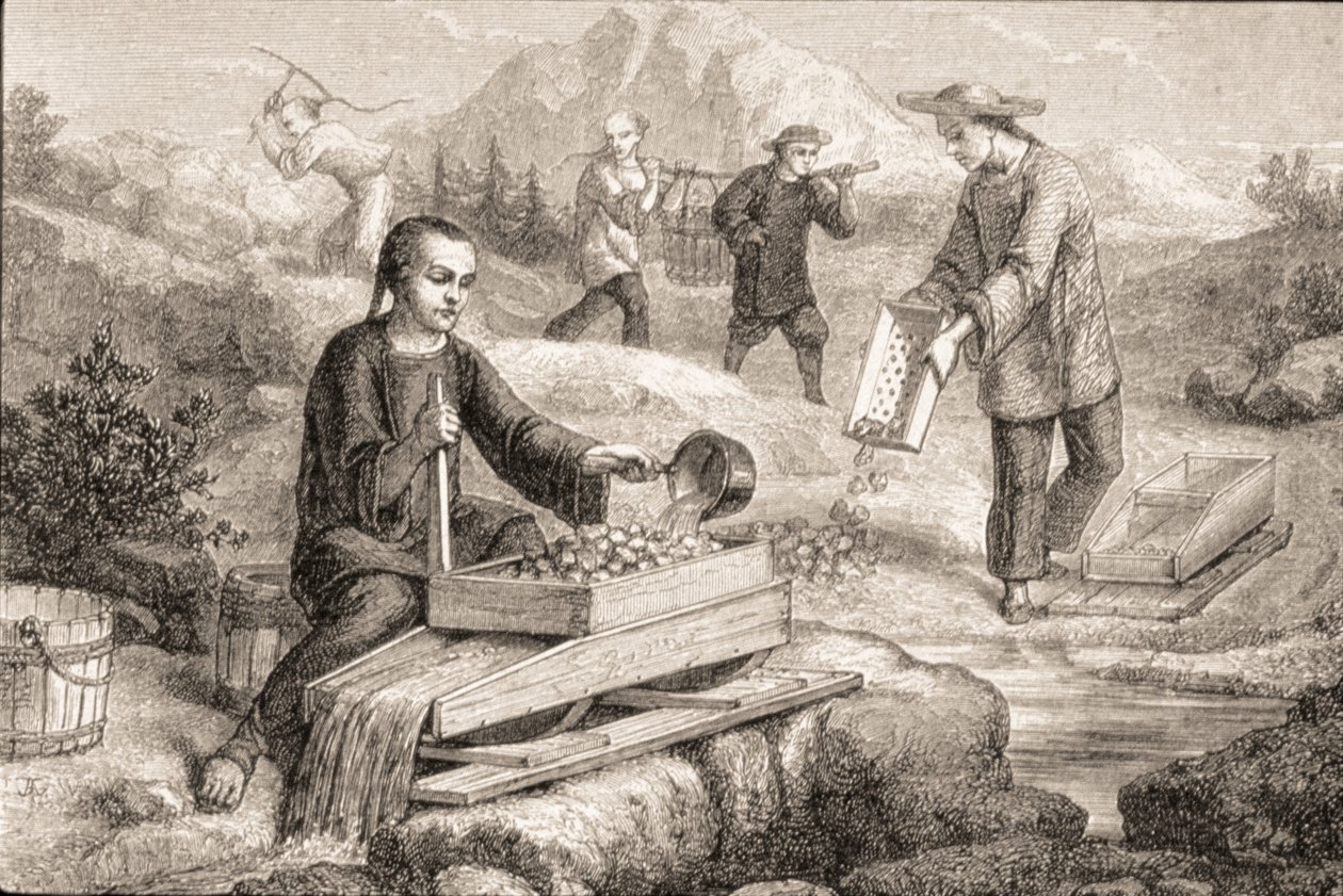 Kalifornischer Goldrausch in den 1860er Jahren von French School