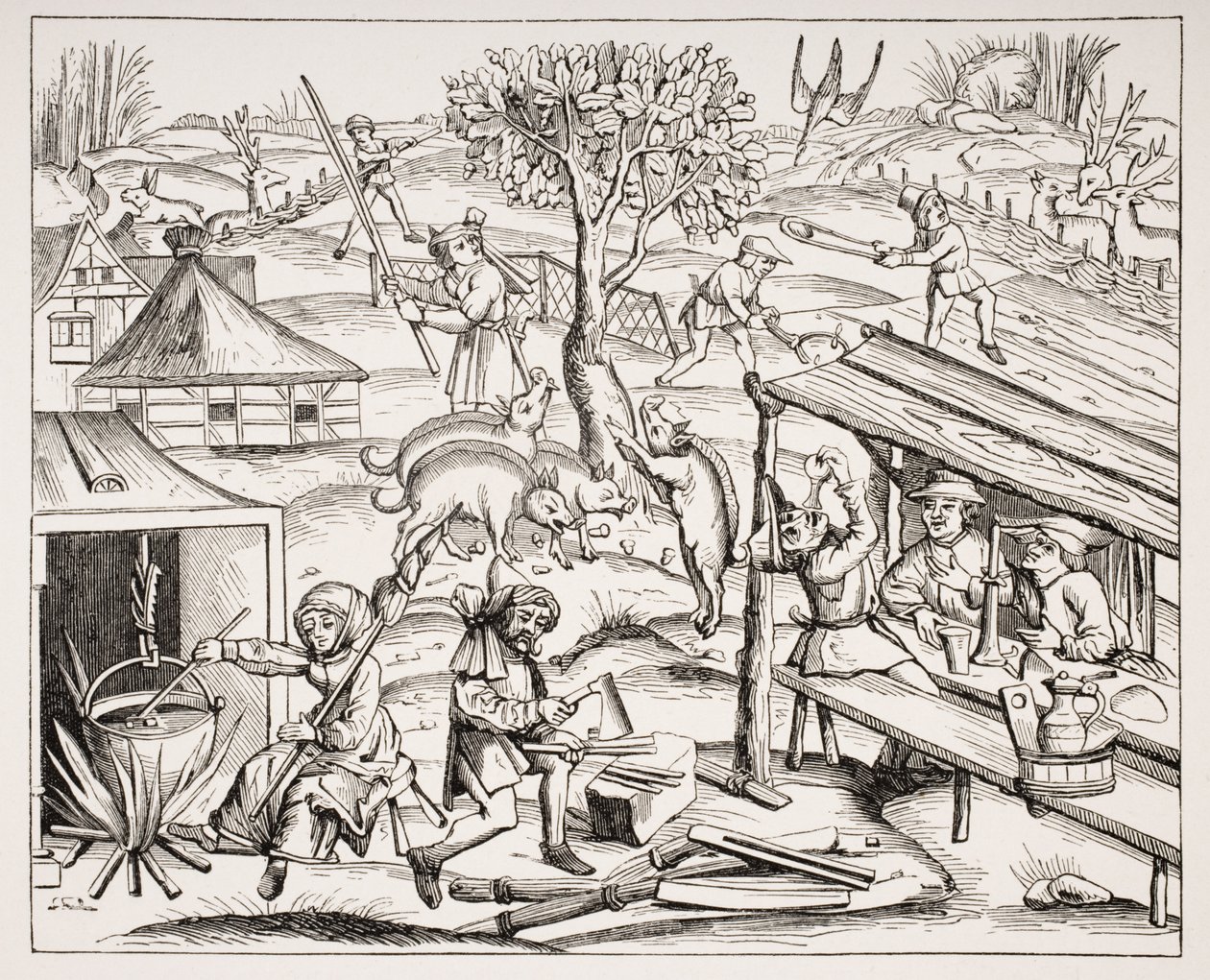 Landleben, nach einem Holzschnitt in einer Folioband-Ausgabe von Virgin, veröffentlicht in Lyon, 1517, aus 