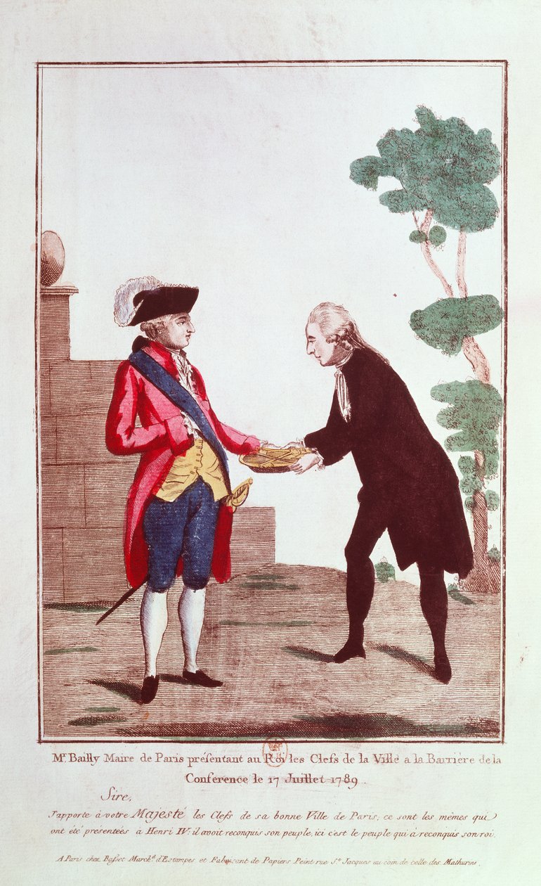 Jean Sylvain Bailly (1736-93) überreicht Ludwig XVI. (1754-93) die Schlüssel der Stadt Paris, 17. Juli 1789 von French School